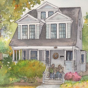 Artist rendering of your home painted in watercolor with ink detailing, Custom house portrait, Commissioned architectural home portrait bild 2