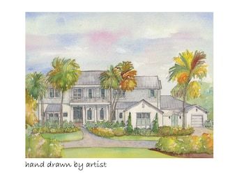 Custom House Painting, Commissioned sketch of house in watercolor, Unique family home gift