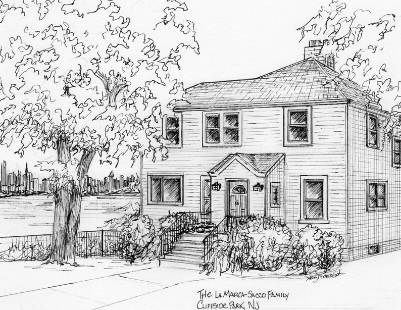 House Drawn in Ink 8x 10 architectural sketch, 0ne of a kind custom artwork house portrait your home sketch from photo image 9