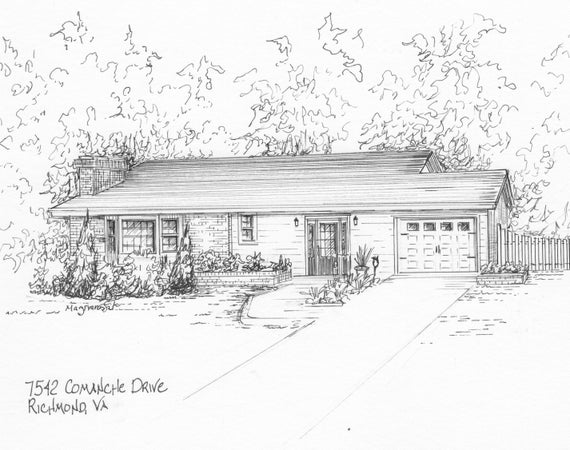 Custom House Sketch Hand Drawn Home Portrait In Ink Commissioned Architectural Drawing From Photo