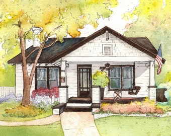 Home painted in watercolor, personalized custom artwork, 8"x 10" in 11"x 14" mat, house drawn from photo