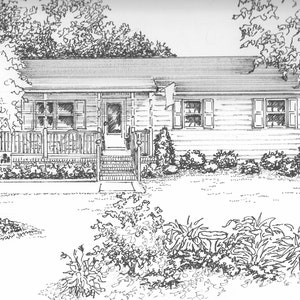 Custom Home Portrait, Family home drawn in ink, 5x 7 commission art from photo, ships free to US, family house drawing image 6