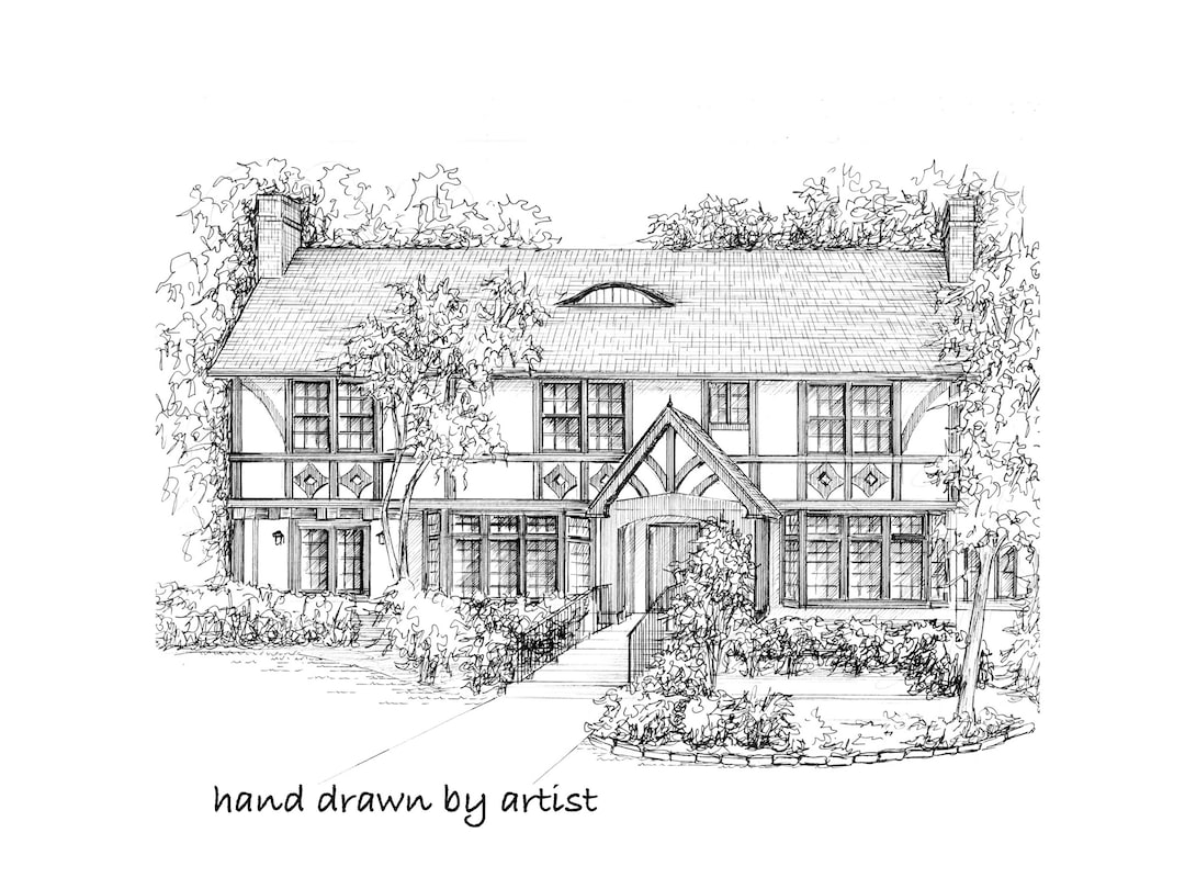 Custom Home Portrait in Ink, Your Home, Hand Drawn From Photos ...