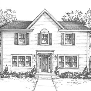 Custom Home Portrait, Family home drawn in ink, 5x 7 commission art from photo, ships free to US, family house drawing image 4