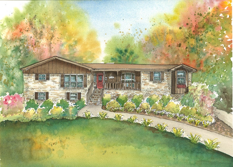 Custom House Painting, Commissioned sketch of house in watercolor, Unique family home gift image 4