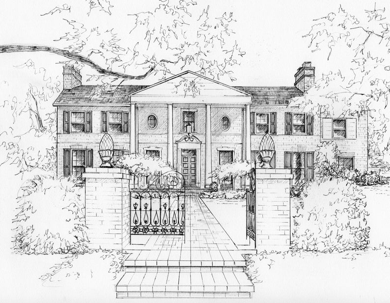 Custom house drawing in ink, personalized sketch of your home or cottage image 8