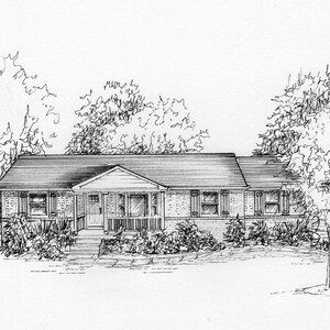 Custom Home Portrait, Family home drawn in ink, 5x 7 commission art from photo, ships free to US, family house drawing image 8