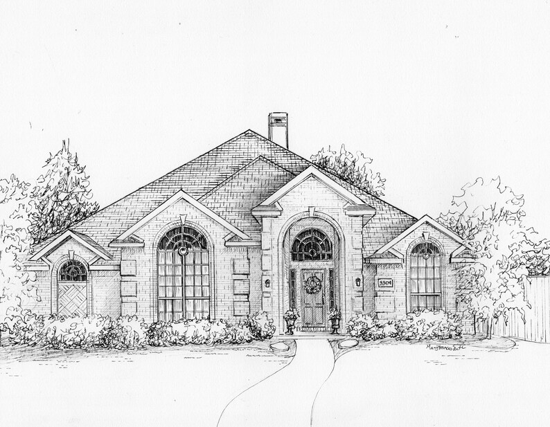 House Drawn in Ink 8x 10 architectural sketch, 0ne of a kind custom artwork house portrait your home sketch from photo image 8
