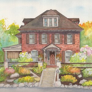 Artist rendering of your home painted in watercolor with ink detailing, Custom house portrait, Commissioned architectural home portrait bild 7