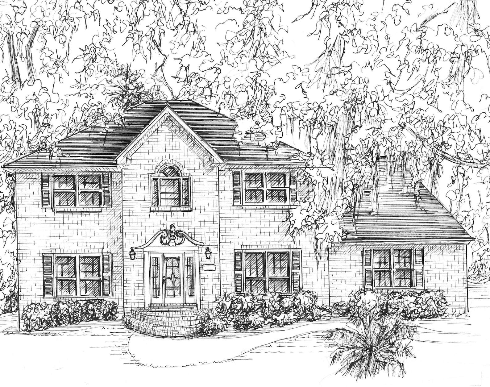 Custom Home Portrait in Ink, Your Home, Hand Drawn From Photos ...