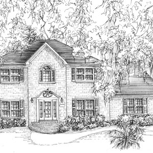 Custom Home Portrait in Ink, Your Home, Hand Drawn From Photos ...