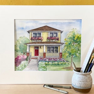 Custom House Painting, Commissioned sketch of house in watercolor, Unique family home gift image 10