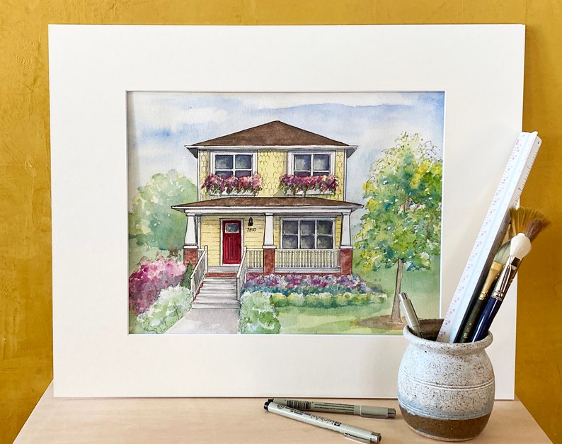 Custom House Painting, Commissioned sketch of house in watercolor, Unique family home gift image 10