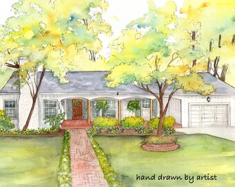 Watercolor house sketch based on photo,  painting of your home or business hand painted by artist