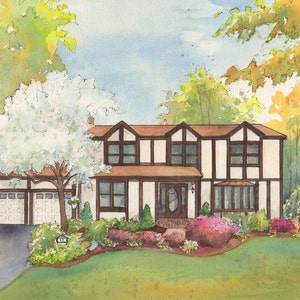 Artist rendering of your home painted in watercolor with ink detailing, Custom house portrait, Commissioned architectural home portrait bild 6