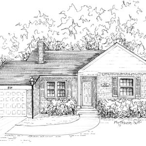 Custom Home Portrait in Ink, Your Home, Hand Drawn From Photos ...