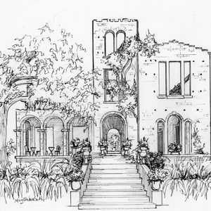 Wedding venue drawing, original hand drawn portrait in ink of church, hotel, restaurant, unique anniversary, wedding gift image 6