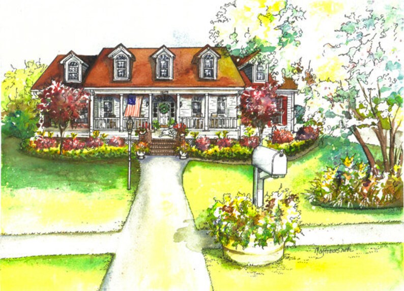 Custom House Painting in Watercolor Architectural sketch of your home Home portrait image 5