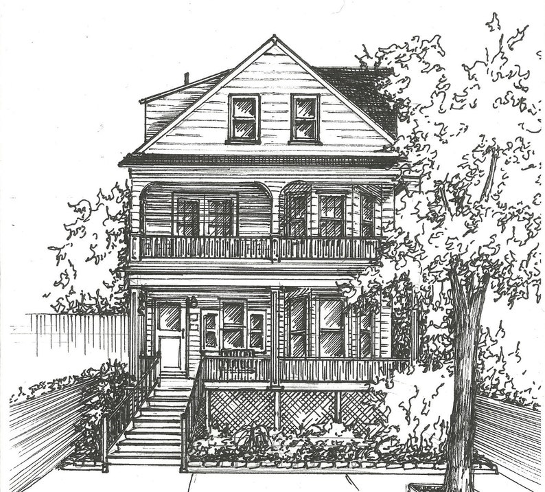 Commission an Original Ink House Drawing Architectural sketch of home in black ink Home portrait Custom house drawing image 1