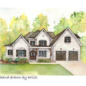 Artist rendering of your home painted in watercolor with ink detailing, Custom house portrait, Commissioned architectural home portrait bild 1
