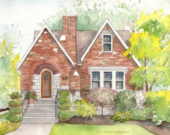 House painted in watercolor, Custom drawing of your home, hand painted, commissioned from your photos