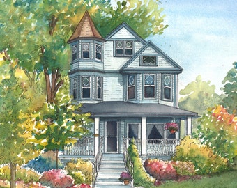 Custom House Painting in Watercolor  Architectural sketch of your home Home portrait