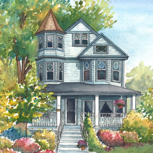 Custom House Painting in Watercolor  Architectural sketch of your home Home portrait