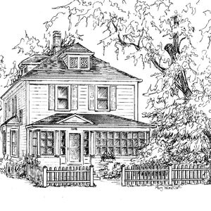 House drawing in pen and ink, Your home hand drawn by artist