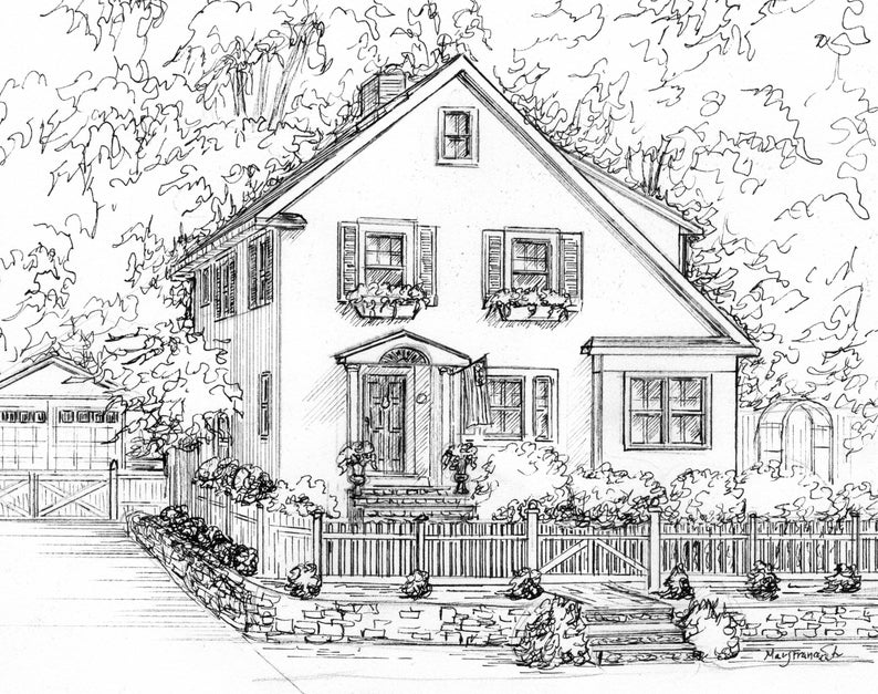 Custom House Portrait in Pen and Ink, Your Home Hand Drawn From Photos ...
