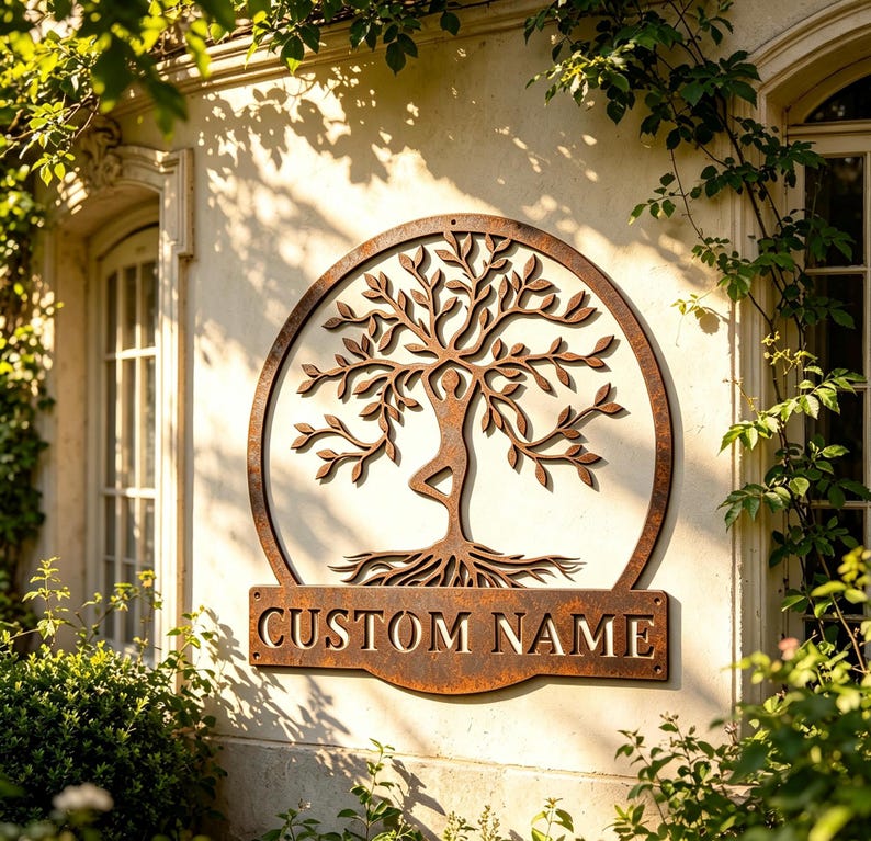 Custom Name Rusty Metal Tree of Life Wall Hanging, Personalized Yoga ...