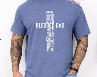 Camiseta de algodón con cruz cristiana para papá bendecido, camiseta de fe para padre, camiseta de guerrero de la oración.
