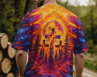 Camisa de hombre con estampado integral de tres cruces