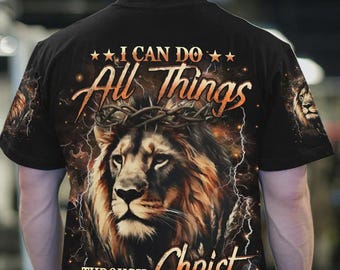 Camiseta de hombre con estampado integral "Puedo hacer todas las cosas de león"