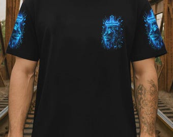Camiseta con estampado integral de león para hombre "Jesús retiró los cargos"