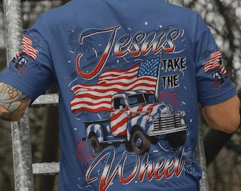 Camiseta para hombre con estampado integral "Jesús toma el volante"