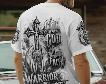 Camisa para hombre con estampado integral "Un guerrero de Cristo"