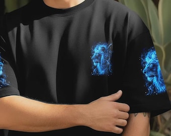 Camiseta de hombre con estampado integral "Bendecido por Dios" y diseño de león.