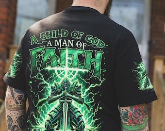 Camiseta para hombre con estampado integral "Hijo de Dios, Guerrero de Cristo"