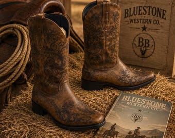 Rustic Willow Brown Vegan Leather Cowboy Boots | Western Cowgirl Boots | Festival & Country Style Footwear