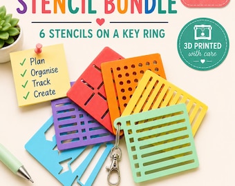 Post-it Note Stencil Bundle | 6 Planner & Journal Stencils on Keyring | Sticky Note Templates | Teacher Planner | Bullet Journal Accessories