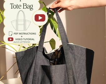 Patrón de costura para bolso tote trapezoidal, tutorial en PDF para principiantes sobre cómo hacer un bolso vaquero fácil + guía en vídeo.