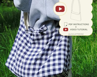 Patrón de costura en PDF para bolso bandolera tipo hobo + videotutorial, ideal para principiantes. Bolso hobo para uso diario hecho por uno mismo.