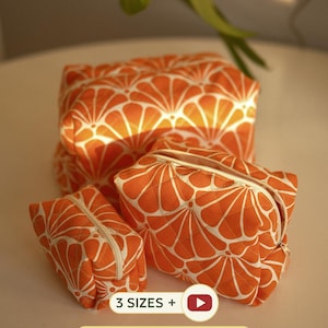 Quilted Makeup Bag Sewing Pattern 3 Sizes, PDF + Video Tutorial, Boxy Pouch, Beginner Friendly DIY Cosmetic Bag Pattern