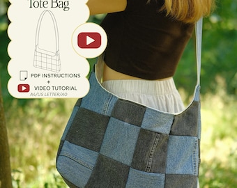 Upcycling-Nähanleitung für eine Patchwork-Umhängetasche, Anfängerfreundliche DIY-Anleitung für eine gefütterte Hobo-Tasche, PDF + Video-Tutorial