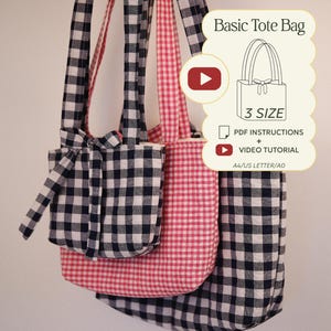 Basic Quilted Tote Bag Sewing Pattern, 3 Sizes, Beginner Friendly DIY Shoulder Tote Bag Instruction, PDF + Video Tutorial