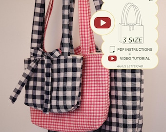 Patrón básico para coser un bolso de mano acolchado, 3 tamaños, instrucciones para principiantes para hacer un bolso de hombro, PDF + videotutorial.