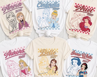 Maglietta da principessa retrò, maglietta da principessa vintage, viaggio in famiglia a Disneyland, regalo carino in stile principessa, compleanno personalizzato da principessa, magliette di Disney World