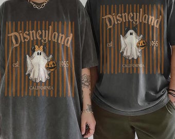 Maglietta di Halloween di Disneyland, maglietta retrò con fantasma di Topolino, maglietta a righe Disney vintage, maglietta di Topolino non così spaventosa, maglietta per una vacanza spettrale in California