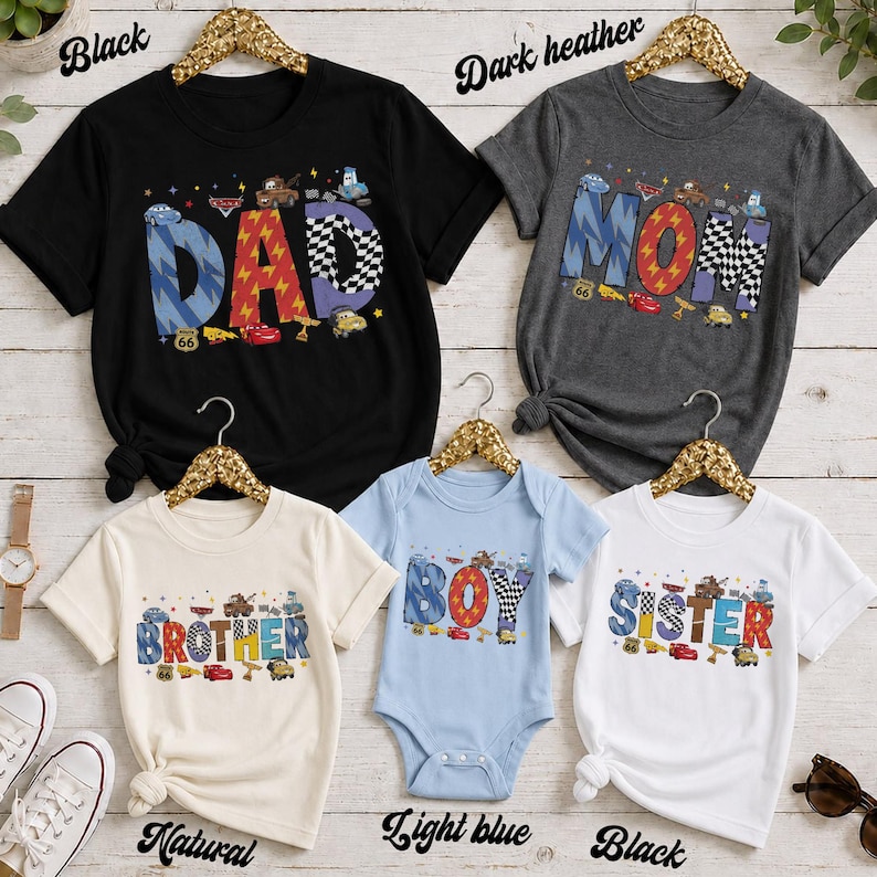 Disney Cars Family Shirt, Custom Lightning McQueen Tee, Matching Cars Birthday Shirts, Disneyland Trip Tee, Route 66 Mom Dad Brother Gift image 1