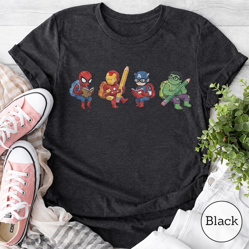 Avengers Back To School Shirt, Marvel Superhero Reading Tee, Teacher Book Lover Top, Kids Spiderman Iron Man Shirt, Cute Superhero image 1